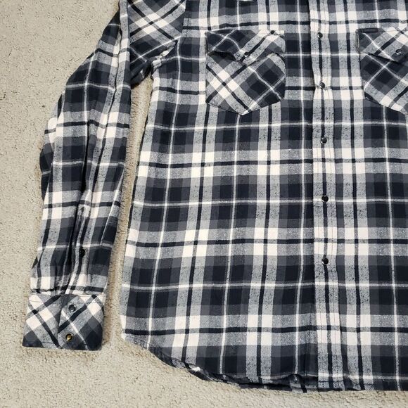 Diesel Shirt Men L Black White Plaid Pearl Snap Slub Distressed Western Cowboy - Picture 5 of 12